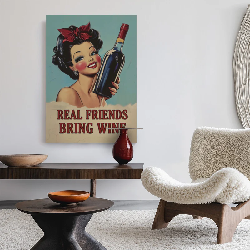 Real Friends Bring Wine Canvas - Image 2