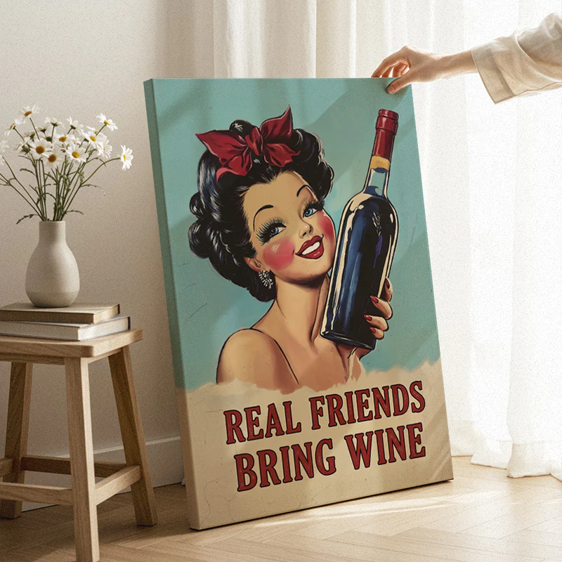 Real Friends Bring Wine Canvas - Image 3